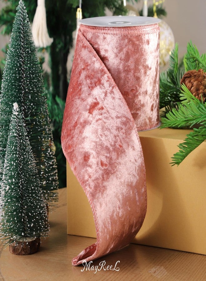 MAYREEL 4 Inch Rose Gold Crushed Velvet Ribbon Wired Extra Wide Blush Pink for Christmas Decorations Gift Wrapping Wreaths Tree Toppers 10 Yards - Image 4